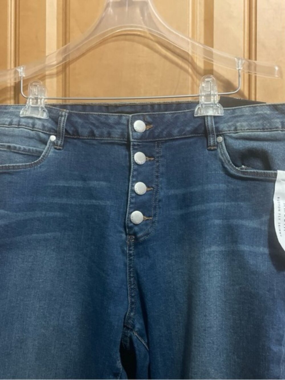 NWT Tahari Blue Denim Jeans Amelia Button Fly Skinny Size 18W - Picture 2 of 6